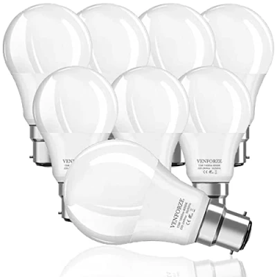 Imagen de Venforze bombillas de bayoneta 150 W, equivalentes a diurna 6000 K, no regulables, paquete 8