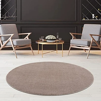 Imagen de Fashion4Home Alfombra de Pelo Corto Liso para salón, habitación los niños, Dormitorio, Estudio, Oficina, Pasillo y Cocina, Color Beige, tamaño: 160 cm, Redonda