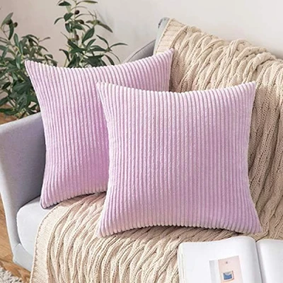 Imagen de MIULEE Funda Cojines para Sofá de Almohada Corduroy Súper Suave Cojin Pana a Rayas Decoración Moderna Silla Cama Sala Estar Dormitorio 45x45 cm 2 Piezas Violeta