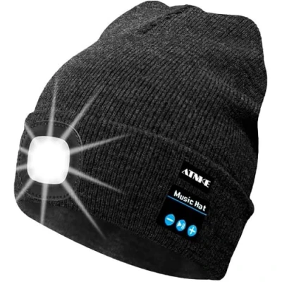 Imagen de ATNKE LED Luminoso Bluetooth Gorro Sombrero, USB Recargable 4 Inalámbrico Musical Gorras Correr Super Brillante Impermeable Luz Invierno Cálido Regalos para Hombre y Mujer/Dark Grey