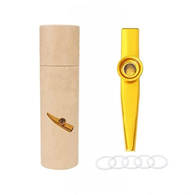 Imagen de Alnicov Kazoo de metal, aleación aluminio con 5 diafragmas flauta y una hermosa caja para instrumentos musicales, ukelele, guitarra, compañeros (dorado)