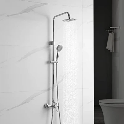 Imagen de Ibergrif M17059 Sistema Columna de Ducha con Reciador, Alcachofa, Manguera, Barra Ajustable y Soporte, Cromo