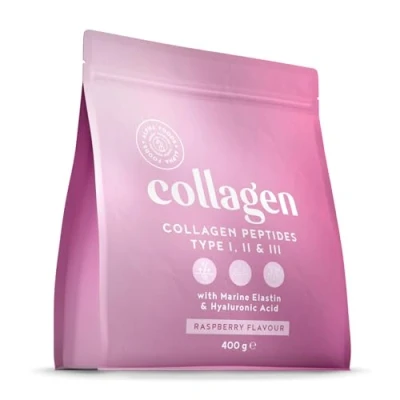 Imagen de Colágeno en Polvo 400g Péptidos de Colageno Hidrolizado con Acido Hialuronico y Elastina Marino Collagen Peptides Tipos I, II, III para la Piel Sabor Frambuesa Alpha Foods