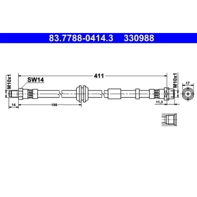 Imagen de ATE 83.7788 0414.3 Latiguillos de Freno 411 M10x1 VOLVO: S40 II, V50