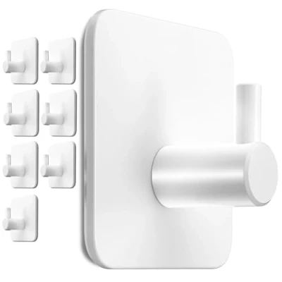 Imagen de Menz Toallero sin taladrar, juego de 8 unidades baño blanco inoxidable, ganchos adhesivos acero con almohadillas adhesivas impermeables, autoadhesivos como