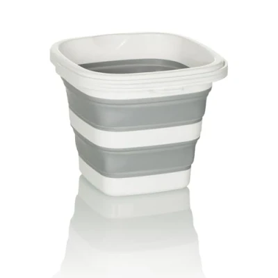 Imagen de hjh OFFICE Cubo Plegable Clean Sile, Silicona, de 5L para Uso en Interiores y Exteriores, Ahorra Espacio, Gris/Blanco, 924001