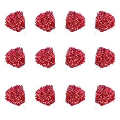 Imagen de Dxmcgttbd 12 Pompones Animadora,Flores de animadoras,Pompones Animadora Plástico,Pompones Azules Animadora,Animadora Poms,para competición Deportiva, Bailar, animadores, Adultos, niños (Rojo)