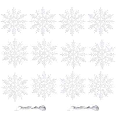 Imagen de 12 copos de nieve blancos, con purpurina 10 cm, decoración árbol Navidad para fiestas vacaciones, del hogar Navidad, suministros fiesta color