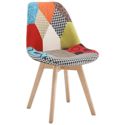 Imagen de WOLTU Silla Patchwork de Comedor Nórdica Pata Madera Maciza con Respaldo Pack 1 Multicolor Cocina Colores BH29pw