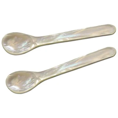 Imagen de EDZARD Juego de 2 cucharas para caviar o huevos, nácar auténtico, longitud aprox. 12 cm, asa redondeada en la arriba, con caja regalo