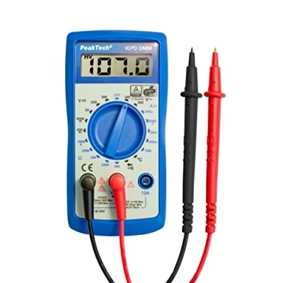 Imagen de PeakTech 1070 multímetro digital CAT III con pantalla LCD, TUV/GS, probador de batería, mano, amperímetro electrónico, continuidad, voltímetro Max 300V