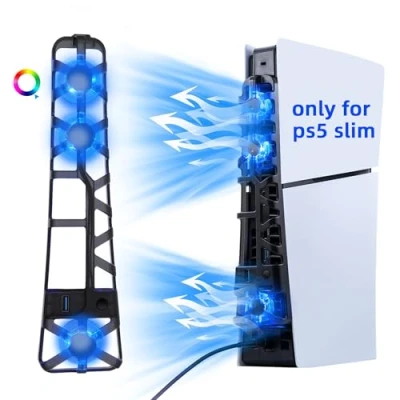 Imagen de Mcbazel PS5 Slim Ventilador de refrigeración con luz RGB y 3 refrigeradores disipación rápida Calor, Soporte Control Temperatura Inteligente/enfriamiento Constante