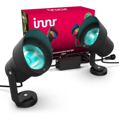 Imagen de innr Foco de Jardín XL, Zigbee para exteriores, funciona con Hue*, luz exterior regulable 16 millones colores, Set 2