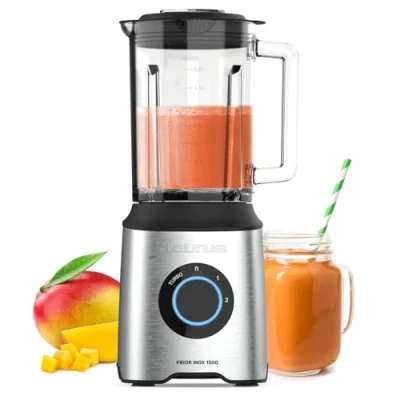 Imagen de Taurus Batidora de Vaso 1500W 2 Velocidades TURBO Jarra Cristal 2L Cuchillas 6 Filos Acero Inoxidable Base Antideslizante BPA Free