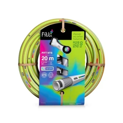 Imagen de FITT NTS LIME 5/8&quot; (15mm) 20m Kit Manguera para Riego de Jardín, Robusta Uso Intensivo, con Pistola Multichorro y Racores