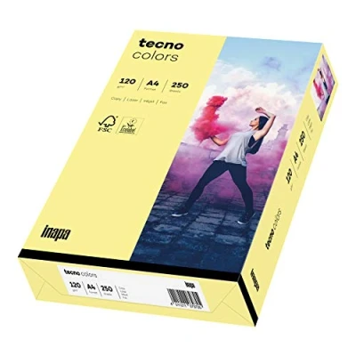 Imagen de inapa papel para impresora de colores, colores tecno Colors: 120 g/m², A4, 250 hojas, color amarillo claro