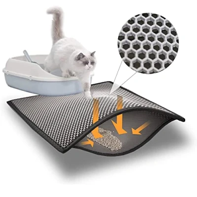Imagen de Blue Eyes Alfombra arena gatos 60x40 cm, Alfombrilla arenero gato, diseño de doble capa en forma panal, orina y material impermeable color gris