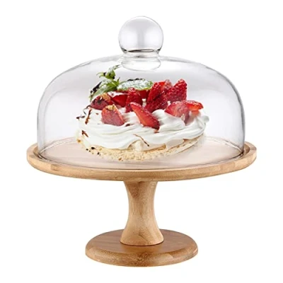 Imagen de YuuHeeER Soporte para tartas con cúpula de cristal, base plato alto y tapa, aperitivo pequeño