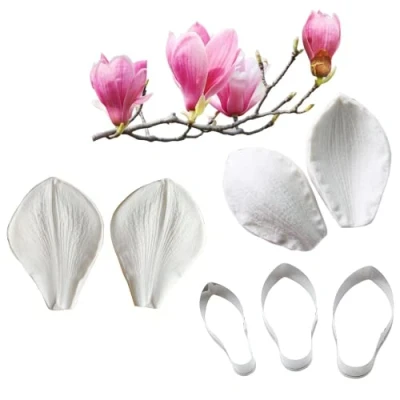 Imagen de Welink 7 unids/set Magnolia pétalo hoja Veiner molde de silicona cortador acero inoxidable hecho a mano fondant flor pastel decoración herramienta