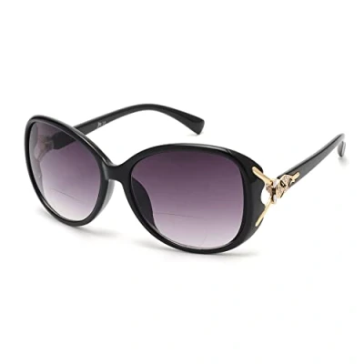Imagen de JM Gafas de Sol Lectura Bifocales Redondas Clásicas para Mujer Lente Degradada UV400 Negro +1.75