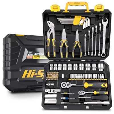 Imagen de Hi Spec Caja de Herramientas Mecanicas 87 Piezas. Juego Completa para Bricolaje y Reparacion Carros, Autos, Mas. Con Llaves, Dados, Alicates, Destornilladores
