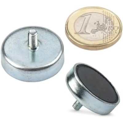 Imagen de 10 x Base magnética de Ferrita Ø 25,0 7,0 mm con roscado exterior M6 20 sujeta 4 kg piezas Imanes en recipiente vástago