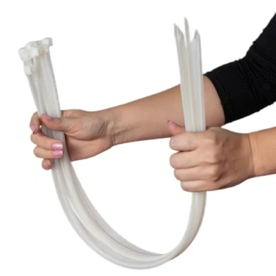 Imagen de ERKO Bridas Para Cables Blanco 450 x 7,6 mm 100 piezas Ultra fuertes 54 kg de resistencia a la tracción, Largo, Resistente temperatura, Oficina, Hogar, Exteriores
