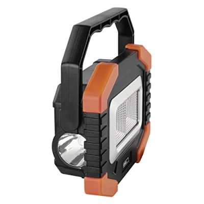 Imagen de EMOS Luz de trabajo LED, pequeño foco portátil, brillo 350 lm, alcance 110 m, 2 modos luz, funciona con pilas hasta 20 horas duración, mango giratorio