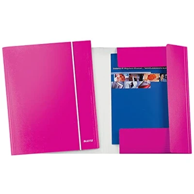 Imagen de Leitz carpeta DE 3 solapas, Capacidad 150 hojas, tamaño 25 x 35 cm, cierre con goma elástica, cartulina plastificado, WOW, color Fucsia metallizzato