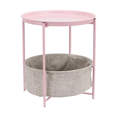 Imagen de Amazon Basics Mesa auxiliar Redonda con capacidad de almacenamiento en Rosa Apagado tejido gris jaspeado, 44.96 cm D x W 48 H