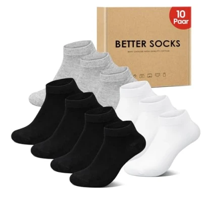 Imagen de IceReco 10 Pares Calcetines Deporte Hombre Tobilleros Mujer Verano Cortos Algodon Deportivos Bajos Invisibles Antiampollas Pinkies Running Finos Ciclismo 43 46 Negro Blanco Gris
