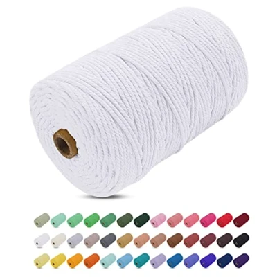 Imagen de Uiopa Hilo Macrame 3mm x 200m, Cuerda Gruesa de Algodon Natural, Cordel Colores Algodón para Manualidades, Pared, Cortinas, Colgar Plantas, Fotos (Blanco)