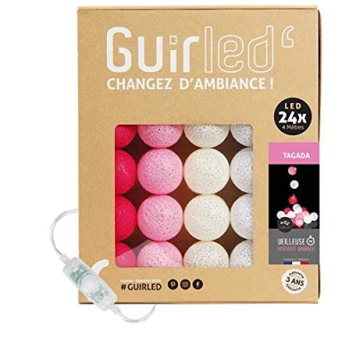 Imagen de GuirLED Guirnalda luminosa bolas de algodón LED USB Luz noche para bebé 2h Adaptador corriente dual 2A incluido 3 intensidades 24 2,4m Tagada