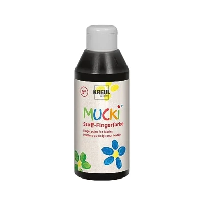 Imagen de KREUL 28406 Mucki Pintura Luminosa para Dedos de Tela, 250 ml en Negro, a Base Agua, sin parabenos, Gluten, lactosa y Vegana, Black,