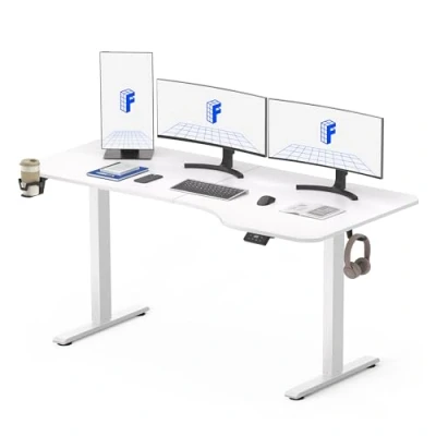 Imagen de FLEXISPOT Escritorio eléctrico Ajustable en Altura 160 x 75 cm con Gancho/portabotellas Control Manual Memoria de pie para Oficina y hogar (Blanco)
