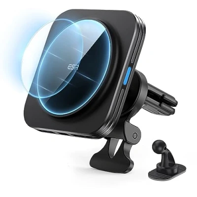 Imagen de ESR 15W Cargador Inalámbrico Magnético para Coche (HaloLock), MagSafe, Soporte Rejilla Aire, Compatible con iPhone 15/15 Plus/15 Pro/15 Pro Max y Serie 14/13/12, Negro