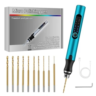 Imagen de Comius Sharp Mini Taladro Eléctrico de 3 Velocidades, USB Recargable Manual 10 Helicoidal (0.6 2.2 mm), DIY Juego Brocas para Resina, Joyas, Plástico, Madera (Azul)
