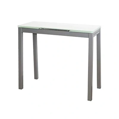 Imagen de MOMMA HOME Mesa Plegable Extensible para Comedor, Cocina, Color Blanco/Plata, Modelo Novi, Cristal Templado/Metal, Medidas 85/130x40x76 cm