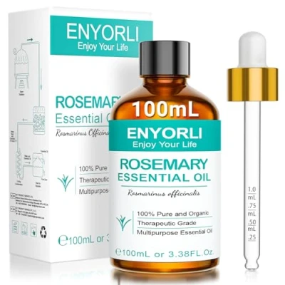 Imagen de ENYORLI Aceite de Romero 100ml 100% Puro Destilado al Vapor para Cuidado Capilar, Piel, Aromaterapia, Masajes &amp; Velas Aromáticas Incluye Pipeta