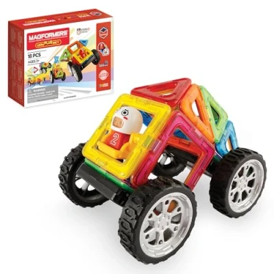 Imagen de Magformers Wow Plus Magnetic Building Blocks Toy. Makes 30 Different Cars with Detachable Race Driver. Stem Toy 18 Pieces., 70702