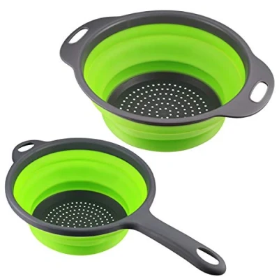Imagen de 2 piezas Colador Plegable con Asa, Coladores de Alimentos, Cesta Drenaje Silicona, Frutas y Verduras, Cocina para Escurrir Pasta, Frutas, Verduras Verde