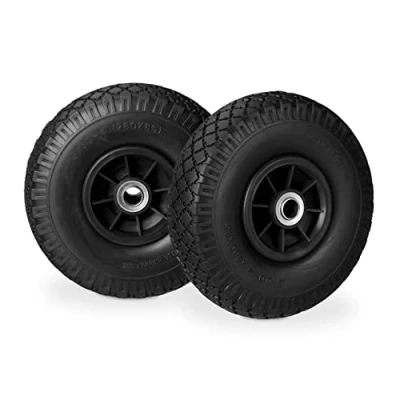 Imagen de Relaxdays 2 ruedas de carretilla mano, neumáticos goma maciza a prueba pinchazos, 3,00 4 pulgadas, eje 20 mm, hasta 80 kg, 260 x 85 negro