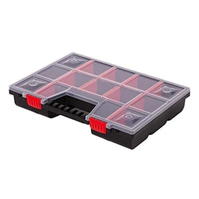 Imagen de Mivos Caja organizadora para accesorios y piezas pequeñas de 16 pulgadas/Caja clasificación con compartimentos ajustables/Caja surtida/Organizador tapa transparente