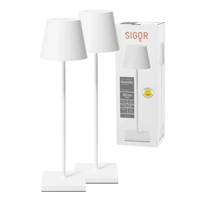 Imagen de SIGOR Nuindie 2.0 Juego de 2 lámparas LED mesa regulables para interiores y exteriores, IP54, protección contra salpicaduras, altura 38 cm, recargable con USB C, 12 horas duración, color