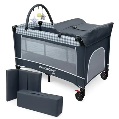 Imagen de Mobiclinic®, Cuna de Viaje 3 en 1, Parque Infantil, Cambiador Bebe, Plegable, Entrada Lateral, Bolsa Transporte, MAX. 15 kg, Ruedas con Freno, Caelum, Tela Transpirable, Bolsillo almacenaje