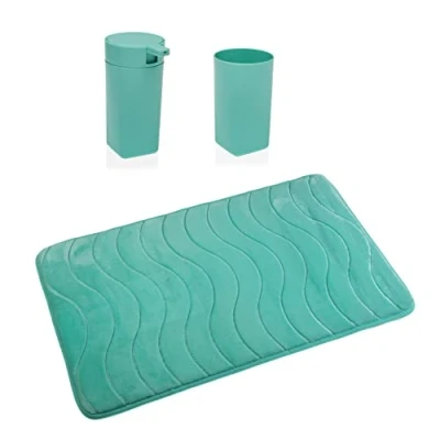 Imagen de VERSA Myra Accesorios Dispensador, Vaso de Cepillos y Alfombrilla Antideslizante, Moderno, Medidas (Al x L An) 1 45 75 cm, Polipropileno Algodón, Color Verde, Set baño, 48 Unidades