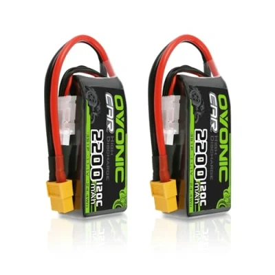 Imagen de OVONIC 3s Lipo Batería de polímero litio (11,1 V, 120 C, 2200 mAh, con conector XT60, para helicóptero avión teledirigido 1:14, 2 unidades)