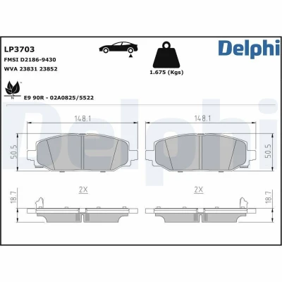 Imagen de DELPHI LP3703 Juego de pastillas freno con avisador acústico desgaste Chapa antichirridos sin accesorios JEEP: Wrangler IV