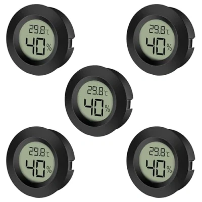 Imagen de EEEKit Paquete de 5 Higrómetros Termómetros Digitales LCD, Medidor Humedad Termómetro para Invernadero Interior, Redondo Negro