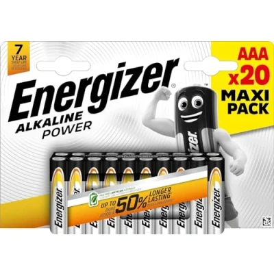 Imagen de Energizer Alkaline Power, Pack de 20 Pilas AAA, Larga duración para Uso Cotidiano, sin sulfataciones y con 7 años vida útil